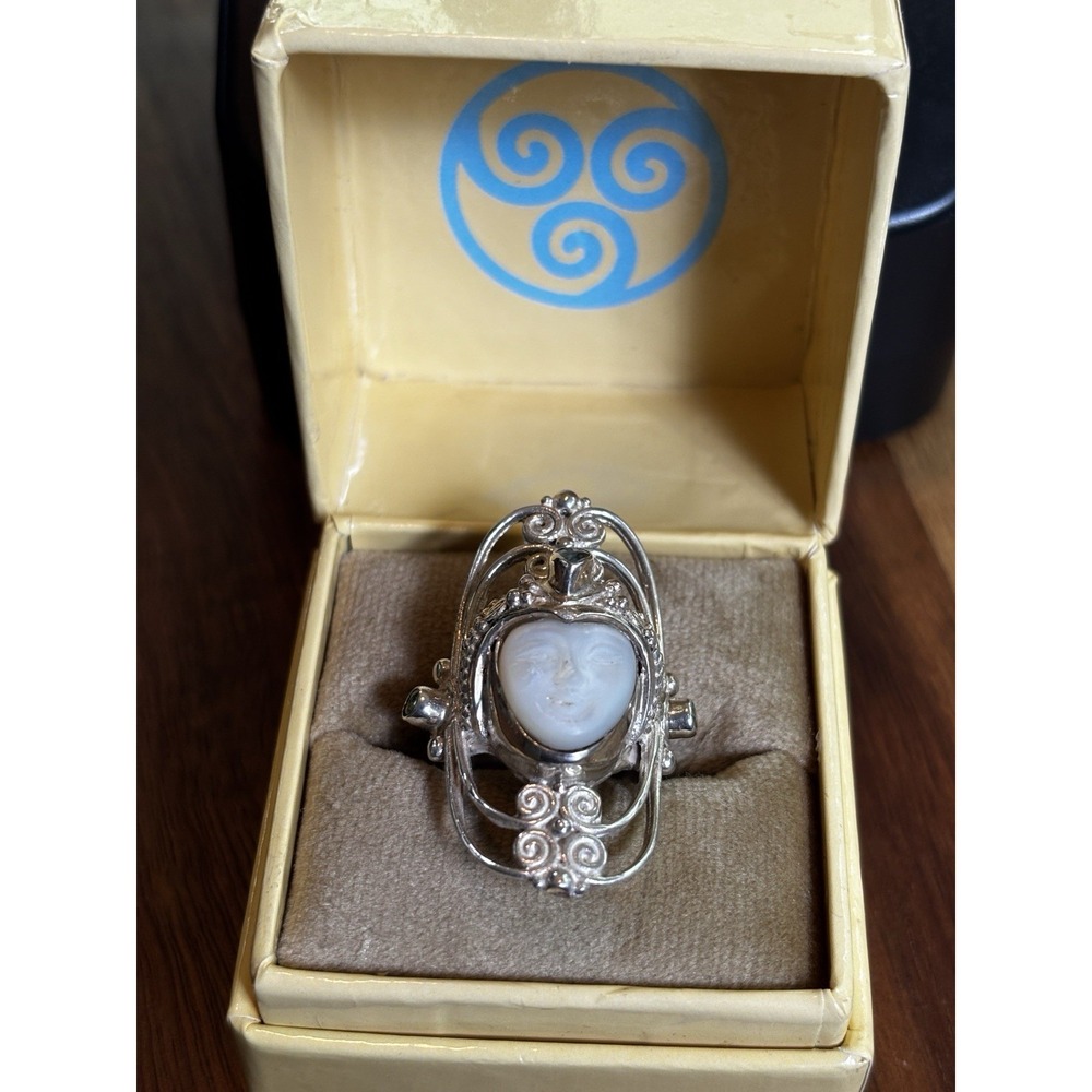 Sagen Mother Of Pearl Carved Goddess Blue Topaz Ring Sterling Silver Size 7.75 - Picture 5 of 11